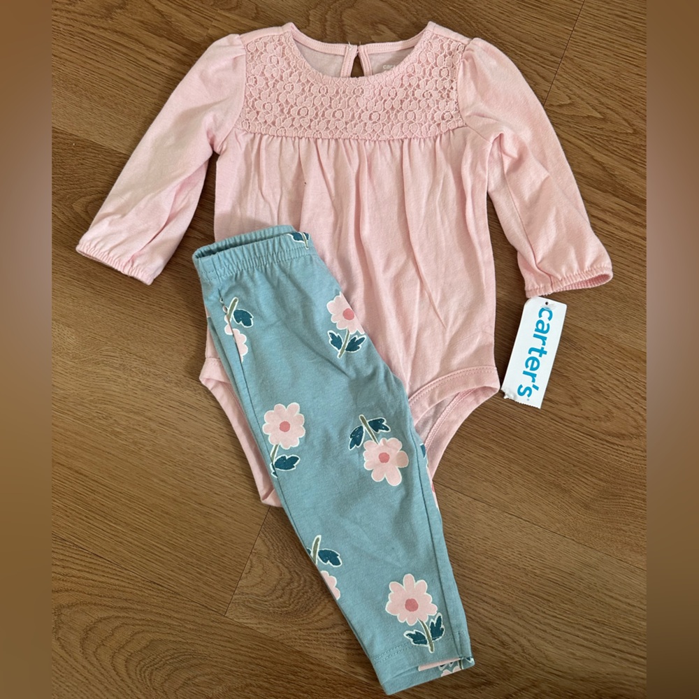 Carter's Pink Top and Blue Floral Leggings Set